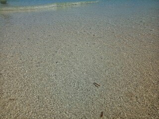 Close up of sand and sea water in Ketawai island. Beautiful view. Nature background.