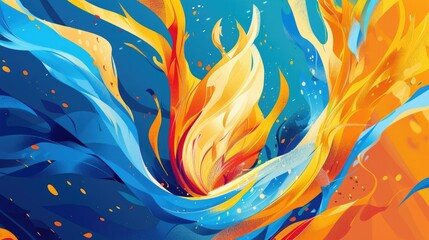 Colorful dynamic abstract digital art with fire elements, background image
