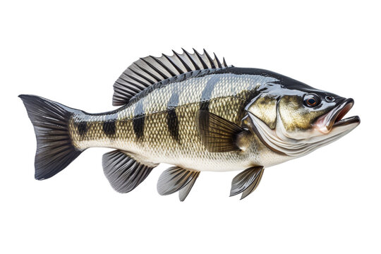 A large fish with a black and white striped body. The fish is swimming in the water