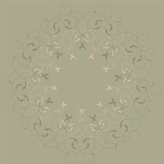 Abstract floral round ornament background in retro style. Wreath of plant stems in soft pastel colors. Vector illustration floral border decor. Vector illustration