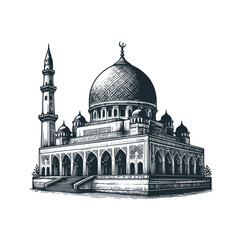 The great mosque. Black white vector logo illustration. 