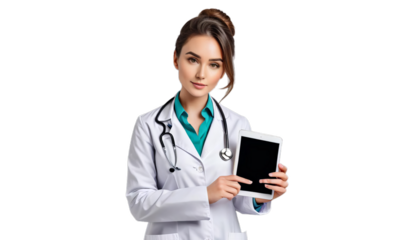 using background stethoscope ng aring portrait tablet doctor young woman female people studio alone adult standing looking working medicals inside person ethnic health lifestyle nurse hospital