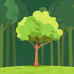 Vivid Flat Design Front View of a Tree in a Forest Theme Animation