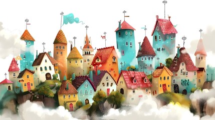 Enchanting Fairytale Town with Vibrant Colorful Architecture and Whimsical Storybook Landscape