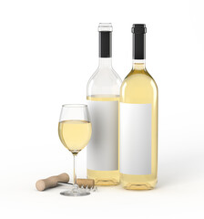 White wine setup with corkscrew and cork