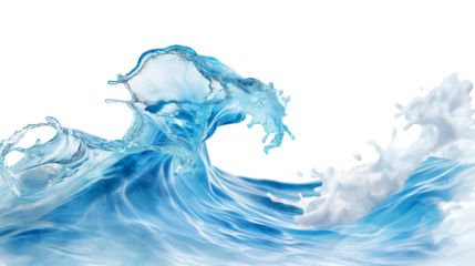 Water splash isolated, water waves on transparent background , cut out.