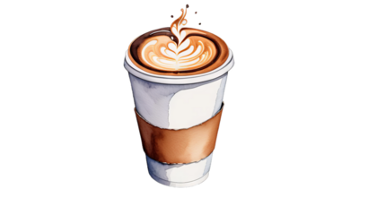 drawn take away watercolor cardboard illustration coffee cup hand food art background beverage black blank breakfast brown cafes caffeine hot drink container design disposable drawing espresso go