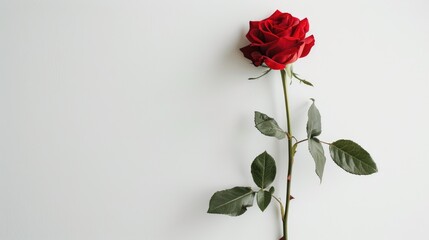Obraz premium A single red rose stands out against a crisp white backdrop