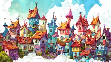 Enchanting Storybook Village in Vibrant Fantasy Landscape