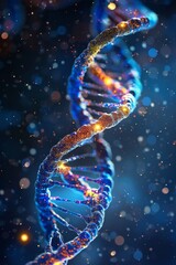 Obraz premium Glowing Double Helix DNA strand with sparkling particles for genetics and life backdrop