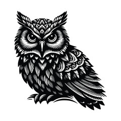 black owl vector illustrator, white background. can be used for emblem, t-shirt, marchendise and more