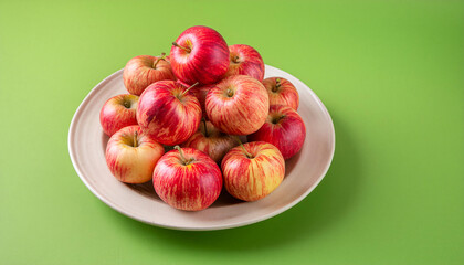 pile of apples on a plate with green background