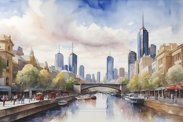 Melbourne Australia Country Landscape Illustration Art