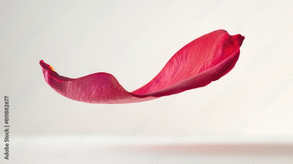 Poster a single rose petal gently floats down captured against a pristine white backdrop with a clear clipp