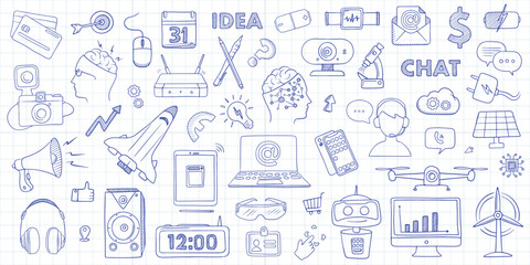 Hand draw technology sketch icon doodle set design