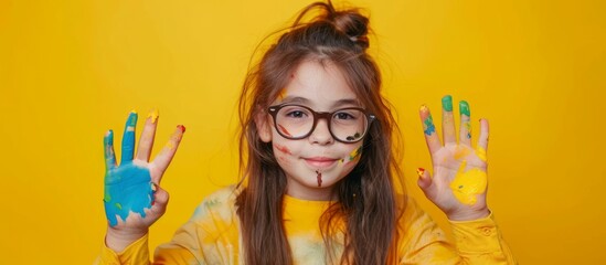 Cheeky and Happy Girl with Paint-Stained Hands