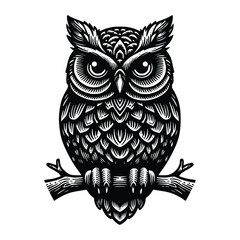 black owl vector illustrator, white background. can be used for emblem, t-shirt, marchendise and more