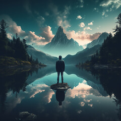 Wondrous image of spaceman travel through stargate with scifi landscape