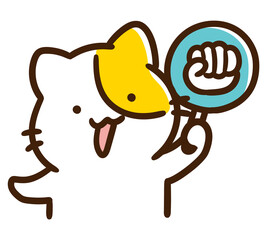 じゃんけんのグーを出すかわいいねこのキャラクターのデフォルメイラスト