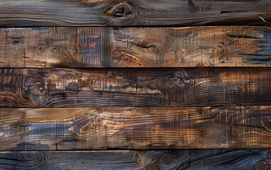 Top-down view of weathered wooden surface with a dark, grungy texture, reminiscent of aged teak wood paneling.