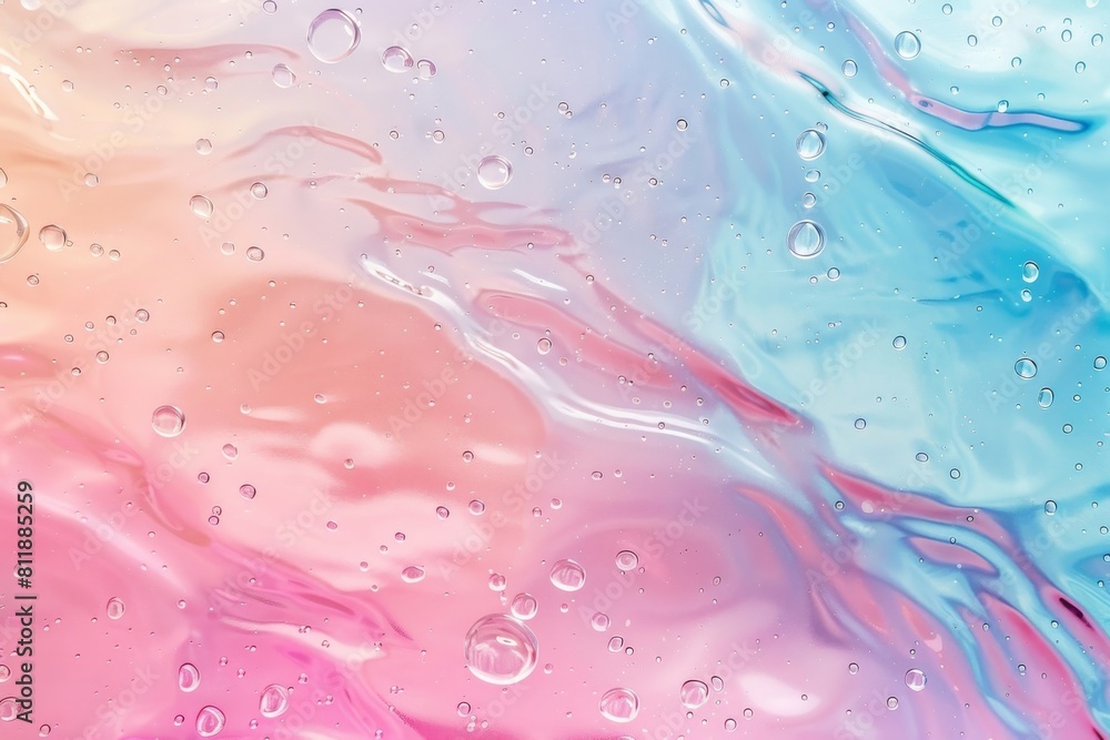 Poster soft pastel shades create a serene gradient backdrop featuring minimalistic liquid shapes for a mode
