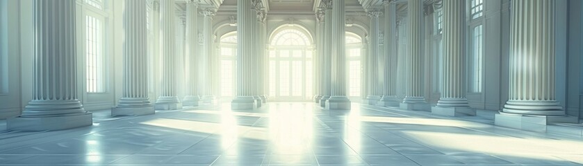 Bright indoor space featuring architectural columns