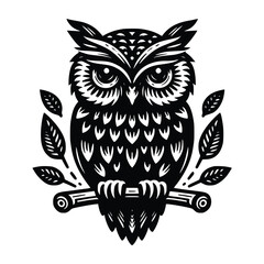 black owl vector illustrator, white background. can be used for emblem, t-shirt, marchendise and more