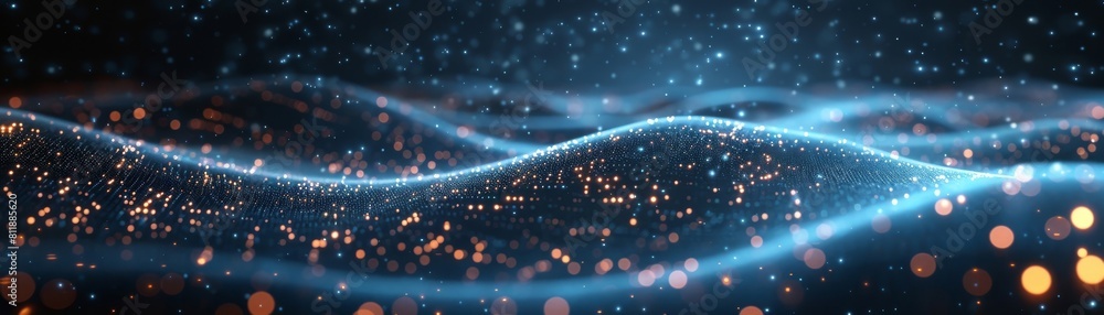 Poster image processing. blurred background. interconnected shapes and patterns on black surface. high defi