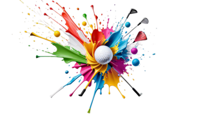 horizontal sport copy golf player background colorful splash illustration banner space action colourful white people game play graphic man design card symbol competition dynamic generativeart