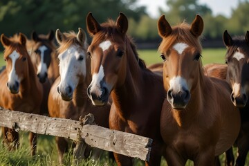 Obraz premium Herd of curious Thoroughbred mares