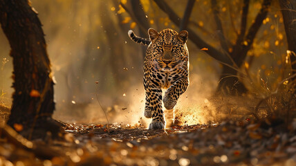 Leopard running in the forest