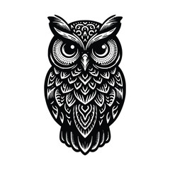 black owl vector illustrator, white background. can be used for emblem, t-shirt, marchendise and more