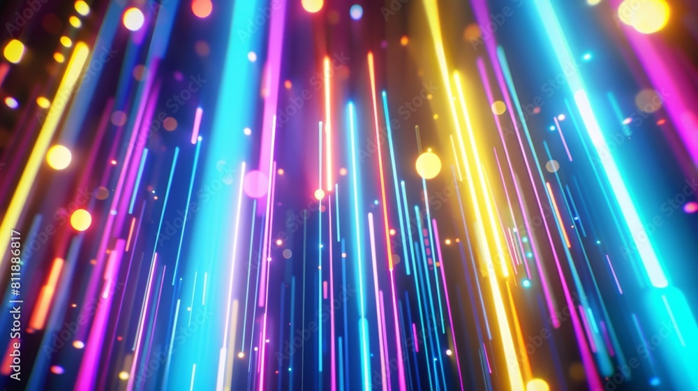 Poster loopable motion graphics featuring neon lights glowing and moving continuously on the screen in stun