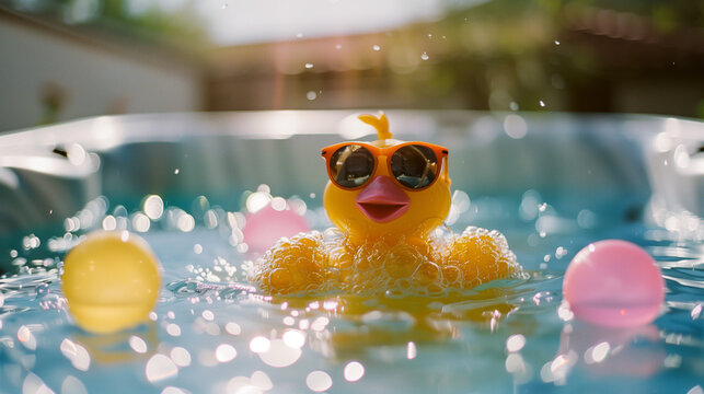 Playful Tweety Soaking in Bubbly Hot Tub with Sunny Shades - Fun and Relaxation
