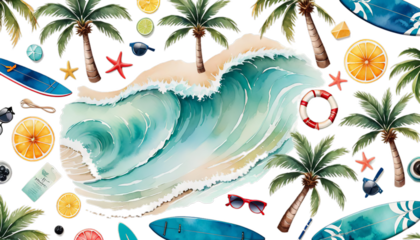 beach summer waves ocean tree friend art clip clipart surf vibes best palm watercolor trip travel landscape wave camper holiday sea image van tropical vacation nature hawaiian scenery background