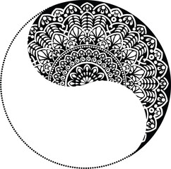 Circular abstract floral pattern. Mandala. Round vector ornament with intertwined branches, flowers, and curls. Arabesque.