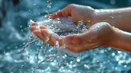 Fototapeta premium Washing hands soap water to prevent spread of germs