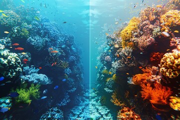 Obraz premium Ocean depth flat design side view marine theme 3D render Splitcomplementary color scheme