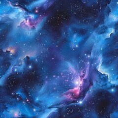 Soft Blue and Purple Watercolor Galaxies Forming a Celestial Pattern - obrazy, fototapety, plakaty