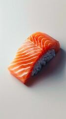 A piece of salmon on a white surface. - obrazy, fototapety, plakaty