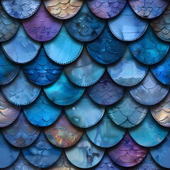 Enchanting Watercolor Mermaid Scales in Shimmering Teal Shades - obrazy, fototapety, plakaty