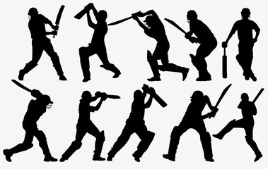 set of cricket player silhouette collection. 