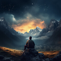 Wondrous image of spaceman travel through stargate with scifi landscape