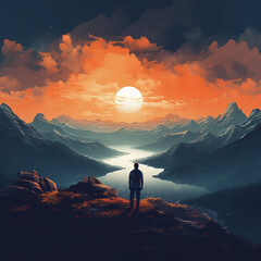 Wondrous image of spaceman travel through stargate with scifi landscape