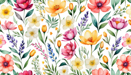 horizontal seamless stock floral beautiful illustration pattern flowers watercolor tulip lilac art artwork design print hand drawn background wallpaper texture textile fabric ornament nature natural