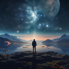 Wondrous image of spaceman travel through stargate with scifi landscape