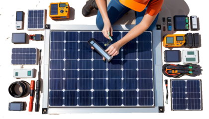 panels solar energy work photovoltaic female installer future professional panel renewable sustainability efficiency professionalism installation electricity environment clean progress profession
