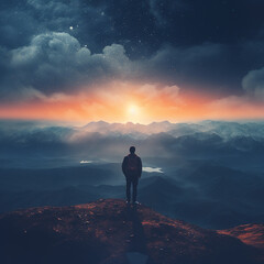 Wondrous image of spaceman travel through stargate with scifi landscape