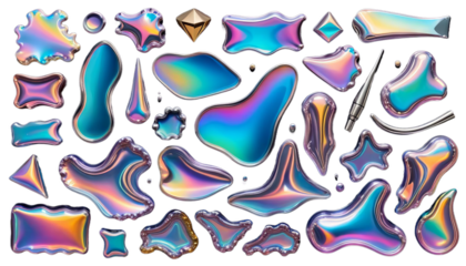 substance holographicwavy liquid melted set iridescent metal bold shapes shape chrome circle flow fluid rainbow abstract water diffraction round dispersion isolated effect black glasses background
