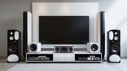 Obraz premium The ultimate home theater experience. With a state-of-the-art 4K TV, surround sound system, and comfortable seating, you'll feel like you're right in the middle of the action.